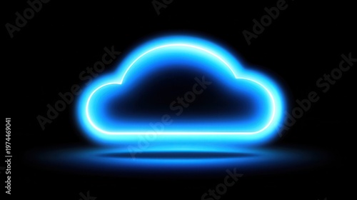 Glowing Blue Neon Cloud Icon Representing Digital Security and Online Data Protection