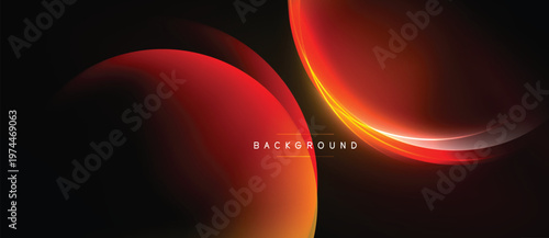 Abstract design features overlapping red, orange shapes. Dark background emphasizes glowing curves, creating dynamic visual effect. Text reads background.