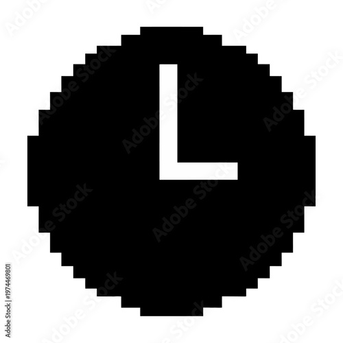 Pixelated vector clock face illustration showing the time as 9:00 on a black background