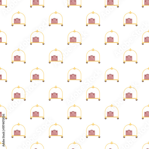 Luggage carts with suitcases forming a seamless hotel travel pattern