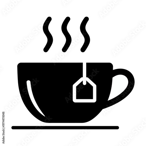 Vector of a steaming cup of tea with a hanging teabag
