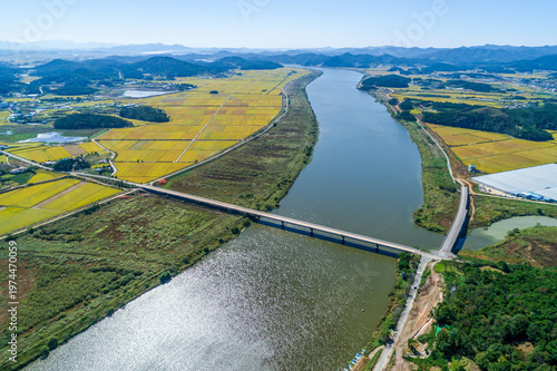 전남 함평군 사포나루와 영산강의 가을 풍경
