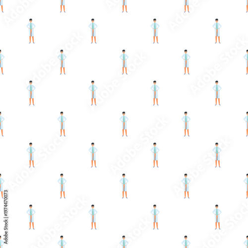 Doctor character illustration creating a seamless medical and scientific pattern