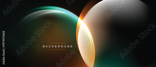 Abstract design features overlapping glowing circles. Dark background enhances vibrant color gradients, creating modern visual effect.