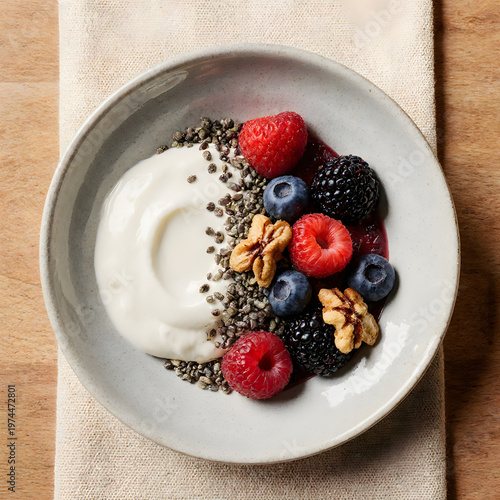Wallpaper Mural Healthy yogurt bowl with fresh berries and chia seeds for breakfast   Torontodigital.ca