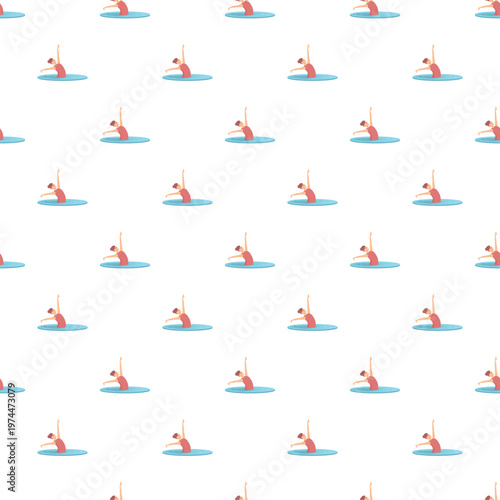 Seamless pattern showing stylized synchronized swimmer performing a water sport dance