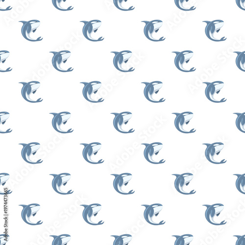 Orcas repeating in a marine life seamless pattern design
