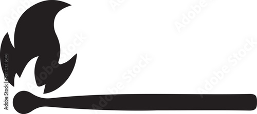 Black Silhouette of a Burning Matchstick with Flame