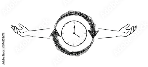 Vector of hands holding a clock in a circular frame