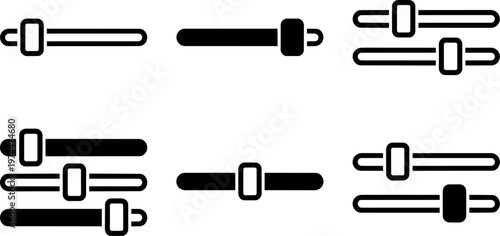 Black and white slider bars icon set in line art vector style