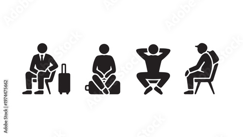 People Sitting Waiting Patiently In Different Poses For Travel And Leisure Concepts
