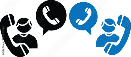 Communication icons two people talking on the phone representing connection