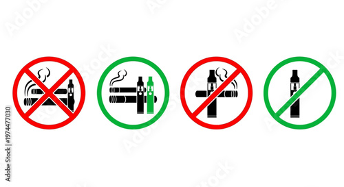 No smoking and vaping symbols, a prohibition of smoking and e-cigarette use in designated areas