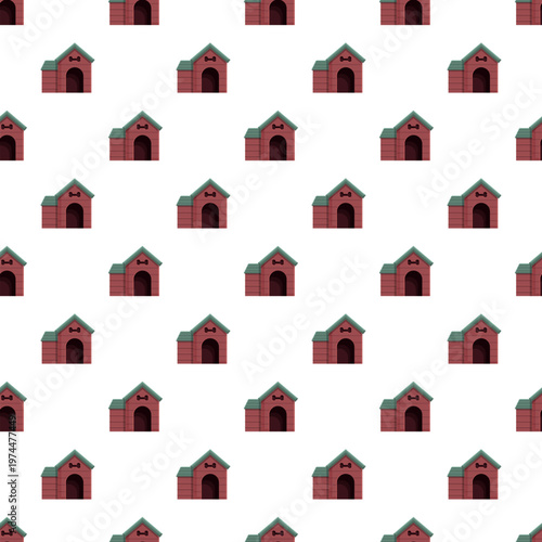 Doghouses creating a repeating pattern on white background for pet care design