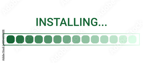 Installing bar with gradient circles progressing. Digital progress indicator for web interface or software application. Modern data transfer status icon for technology computing. Vector illustration