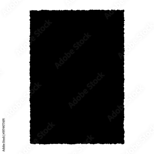 Black paper sheet with rough torn edges. Blank page frame for text display. Artistic border presentation template for design work, scrap booking and craft project. Vector illustration