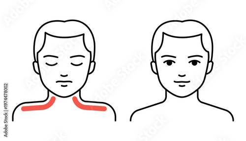 Man with muscle neck pain and shoulder pain, suffering from discomfort. Medical problem, injury, or symptom concept for healthcare. Vector illustration