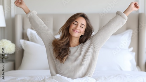 Smiling Young Woman Enjoying Fresh Morning in Bed