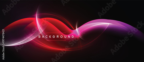 Abstract neon waves, vibrant red, pink hues over black background. Modern design element, dynamic flow, energy.