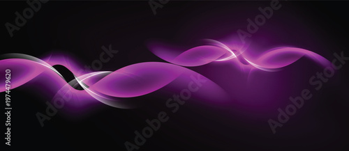 Abstract purple waves flow across dark background. Bright highlights create dynamic, modern visual effect. Smooth curves suggest energy, movement.