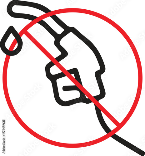 No Gasoline Icon with Droplet and Red Prohibition Circle