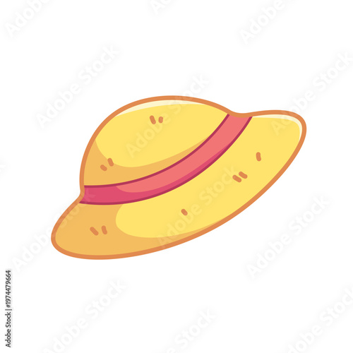 Icon of straw hat in cartoon style. Rustic summer panama hat, illustration for children