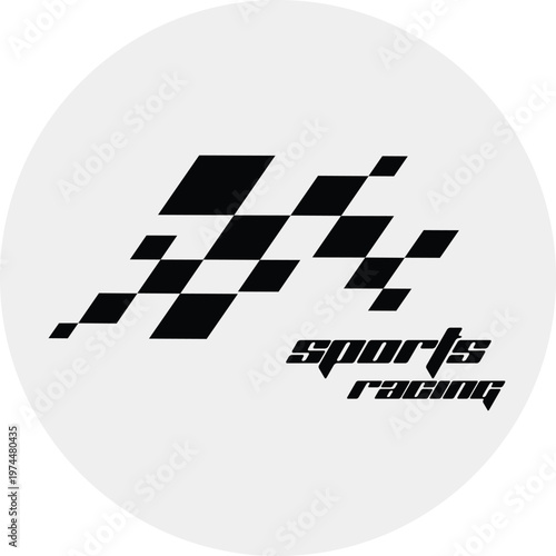 Stylized black and white checkered flag logo with 'sports racing' text, symbolizing speed and competition.