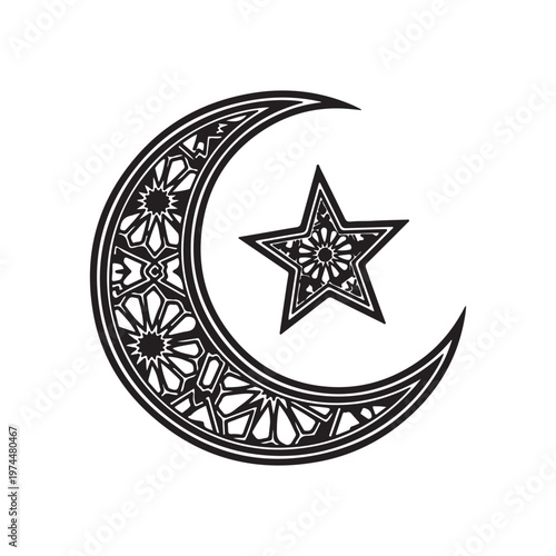 black and white moon symbol for ramadan and eid al fitr decoration
