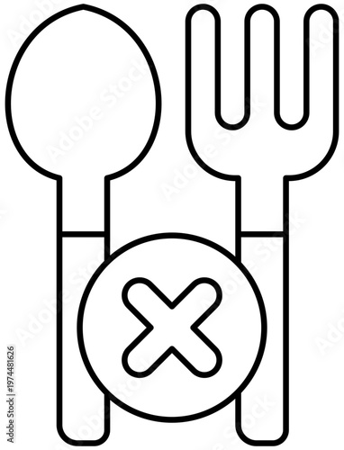 Fasting No Eating Outline Icon Editable Color Vector