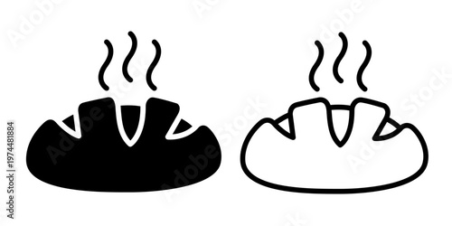 Bakery bread icon set. Bread loaf, baguette, pastry food, croissant, donut, crispy, cookies, bagel, bun roll, slices for toast, wheat, pastry, cup cake. Food and drink breakfast or tea time concept.