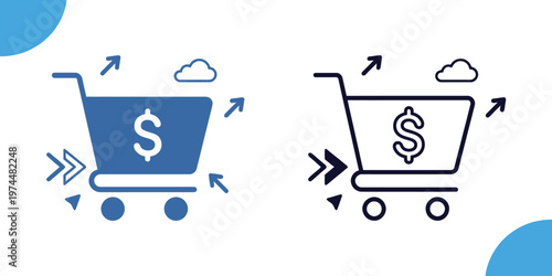 Title finance icon shopping cart with dollar sign two style vector illustration for financial transactions description two variations of