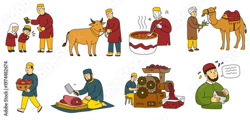 People performing various tasks during the sacrificial day of eid al adha