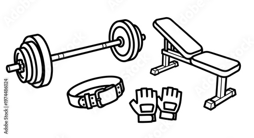 Weightlifting equipment on white background.