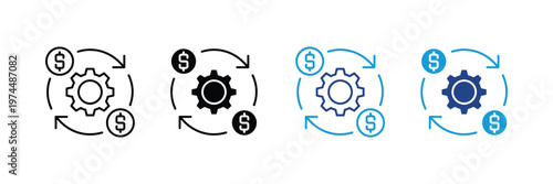 Gear with dollar symbol and circular arrows icon vector. Financial workflow automation, money circulation system, investment processing, and economic cycle management symbol. Vector Illustration.