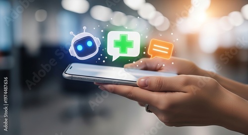 AI Medical Chatbot Assistant on Smartphone Screen for Healthcare Support and Online Doctor Consultation