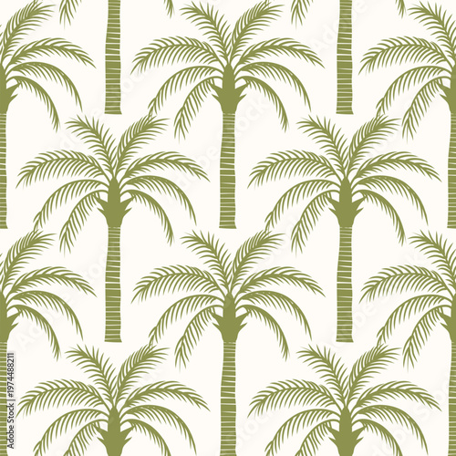 Tropical Palm Tree Seamless Pattern Minimal Olive Green Nature Background