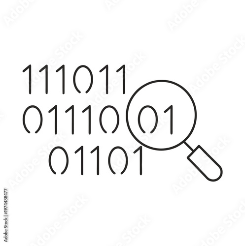 Vector of binary code with a magnifying glass focusing on 01