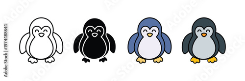 Cute penguin character set, arctic animal mascot, winter bird, Antarctic wildlife, and funny aquatic bird icon vector. Vector Illustration.