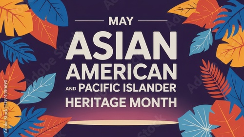 May Asian American and Pacific Islander Heritage Month with tropical leaf frame on dark background
