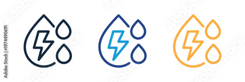 water drop with a lightning bolt symbol representing electrolyte hydration and energy water concepts. Vector Illustration.