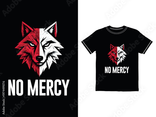 No mercy wolf design on black t shirt
