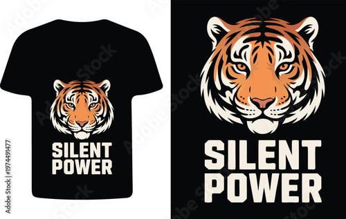 Schilderij op canvas T shirt mockup featuring a tiger graphic and bold text design