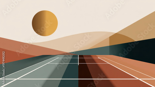 Abstract tennis background for sport game illustration with copy space in minimalist style. Tennis court top view. Ideal for sports events, competitions, poster, background