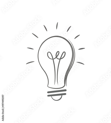 Vector of a classic lightbulb with a glowing filament emitting bright rays of light