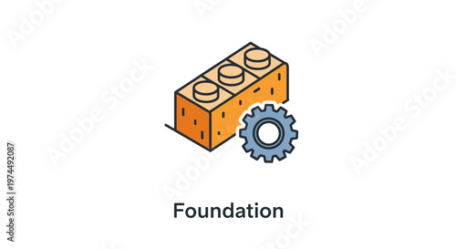 Building Block and Gear Symbolizing Foundation and Engineering.