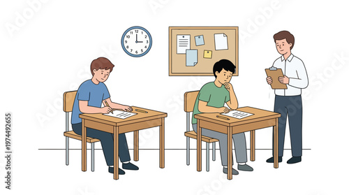 Students Taking Test in Classroom with Teacher