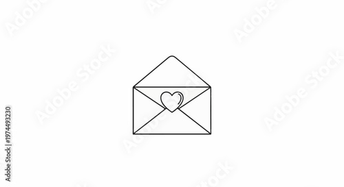A simple line drawing of an open envelope with a heart design