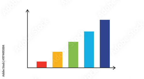 Bar chart illustration with increasing columns in red, orange, green, blue, and navy shows positive business growth.