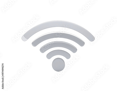A sleek, silver-colored Wi-Fi signal icon is prominently displayed against a stark black background, symbolizing connectivity and wireless technology.
