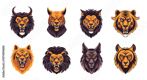 Collection of animal heads illustrations.